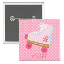Pink Rollerskates Button