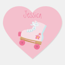 Pink Rollerskates Heart Stickers