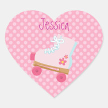 Pink Rollerskates Heart Stickers