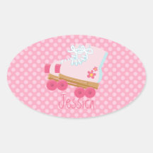 Pink Rollerskates Oval Stickers
