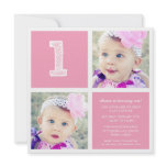 Pink Room for Squares First Birthday Party Photo Personalized Invites