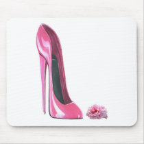 Pink Rose and Pink Stiletto Shoe Mouse Pad