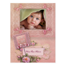 Pink Rose Baby Girl Photo Birth Postcards