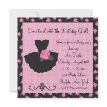 Pink Rose Ballerina Girls Ballerina Birthday Party Invitations