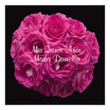 Pink Rose Bouquet Invitation for Quinceanera