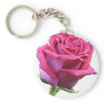 Pink Rose Bud Picture Keychain