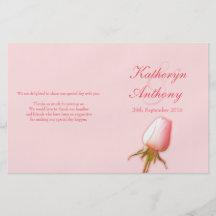 Pink rose bud wedding programme flyers