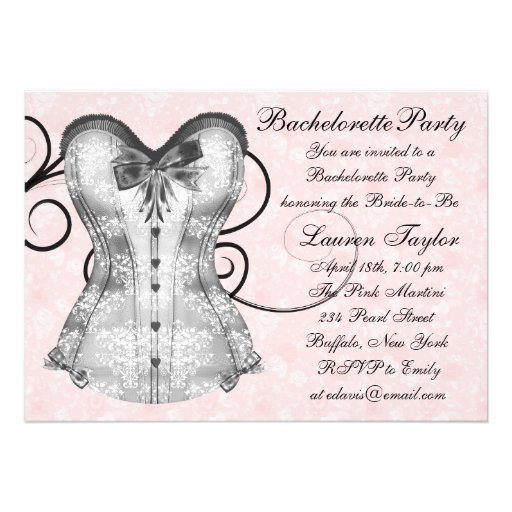 Pink Rose Corset Pink Black Bachelorette Party Custom Announcement