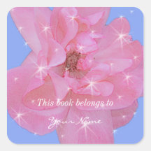 pink rose flower and sparkling stars sticker