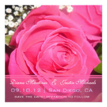 Pink Rose Flowers Save the Date Custom Announcements