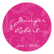 Pink Rose Graphic Wedding Envelope Seal Round Sticker