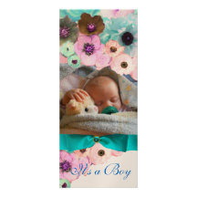 PINK ROSES  AND BLUE BOW PHOTO TEMPLATE MONOGRAM CUSTOM INVITES