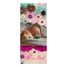 PINK ROSES AND BOW, BABY SHOWER PHOTO TEMPLATE CUSTOM INVITATIONS