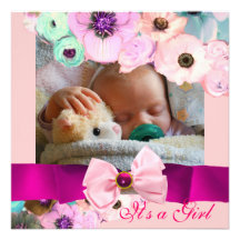 PINK ROSES AND BOW BABY SHOWER PHOTO TEMPLATE ANNOUNCEMENTS