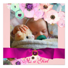 PINK ROSES AND BOW BABY SHOWER PHOTO TEMPLATE CUSTOM INVITES