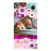 PINK ROSES AND BUTTERFLY NEW BABY PHOTO TEMPLATE PHOTO CARD TEMPLATE
