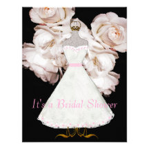 Pink Roses and Gown Bridal Shower Invitation