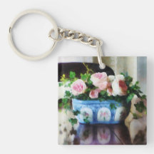 Pink Roses and Ivy Keychain