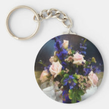 Pink Roses and Purple Delphinium Keychains