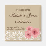 Pink Roses Damask Lace Custom Save The Date Magnet