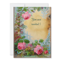 PINK ROSES & JASMINES parchment Custom Invitations