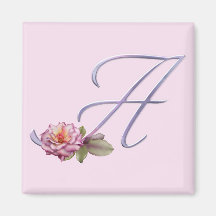 Pink Roses Monogram A Refrigerator Magnet