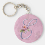 Pink Roses Monogram E Key Chains