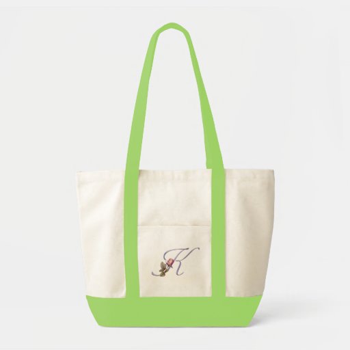 Pink Roses Monogram K Canvas Bag