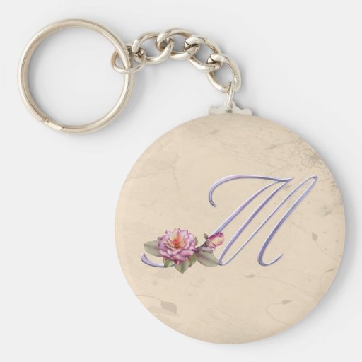 Pink Roses Monogram M Keychains