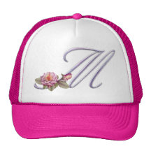 Pink Roses Monogram M Trucker Hats