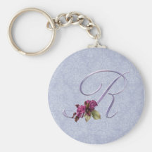 Pink Roses Monogram R Key Chain