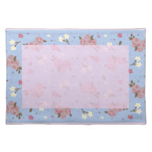 Pink Roses on baby blue background Place Mats