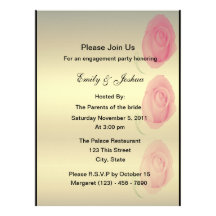 Pink Roses on Gold engagement party Custom Invitation