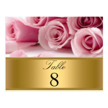 Pink Roses Party table Numbers Postcards