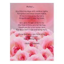 Pink Roses Poem Postcard