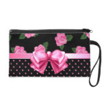 Pink Roses & Polka Dots Wristlet Clutches