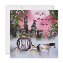 Pink Roses Princess Sweet 16 Party Announcements