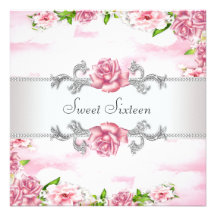 Pink Roses Sweet Sixteen Party Personalized Announcement