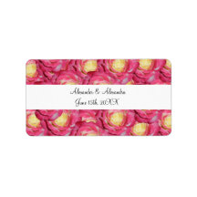 Pink roses wedding favours address label