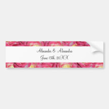 Pink roses wedding favours bumper sticker