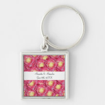 Pink roses wedding favours key chains
