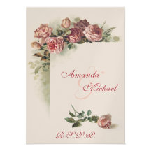 Pink Roses wedding RSVP Custom Invite