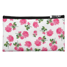 Pink roses white cosmetics bag makeup bags