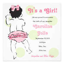 Pink Ruffled Girl Baby Bottom Custom Invites