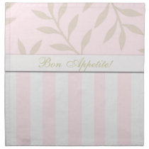 Pink Sage Leaves Stripes Bon Appetite Napkins napkins