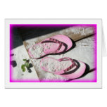 Pink sandy flip flop sandals on Florida beach Card