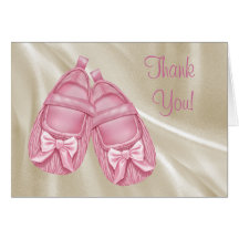 Pink Satin Booties Baby Girl Thank You Cards