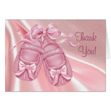 Pink Satin Booties Baby Girl Thank You Cards