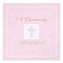 Pink Scroll Christening Invitation