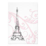 Pink Scrolls and Eiffel Tower Personalized Invitations